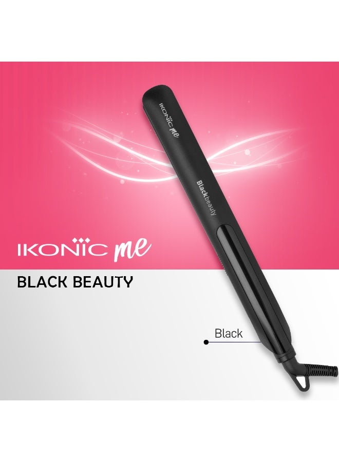 أي كونيك مكواة فرد الشعر «إيكونيك بلاك بيوتي» للنساء، مزودة بألواح عائمة مطلية بالسيراميك، مع ميزة قفل المقبض، وتقنية التسخين الفوري، فائقة النحافة وخفيفة الوزن، مناسبة للسفر، ومناسبة لجميع أنواع الشعر. - Image 2